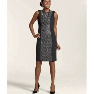 Chicos Talia Sequin Panel Sheath Dress Size 1/M Heather Gray Sparkle Sleeveless